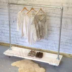 Clothing rail with wood shoe rack