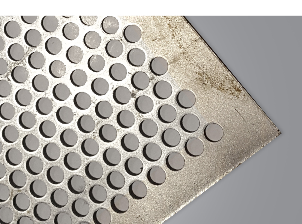 Round holes. Modular profile Steel with perforation. Modular profile tube Steel with perforation. Round holes grayscale substance.