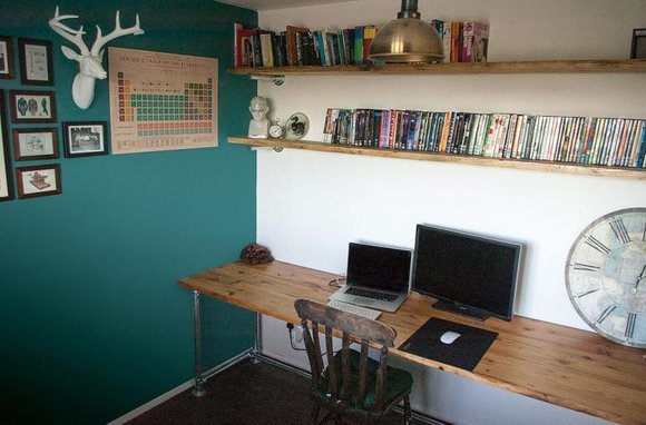 Long worktable & shelving