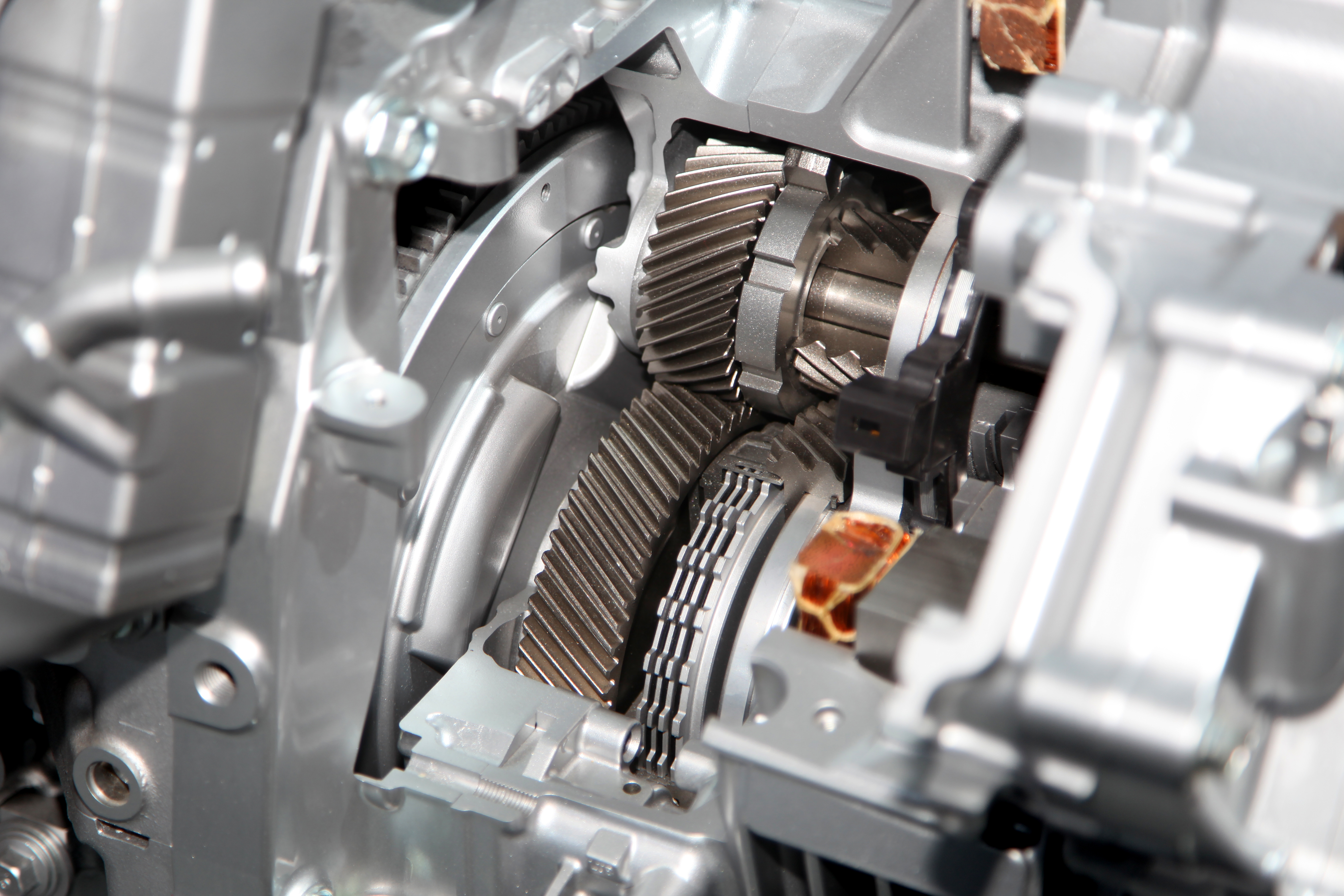 car gear train in aluminium casing inside the engine