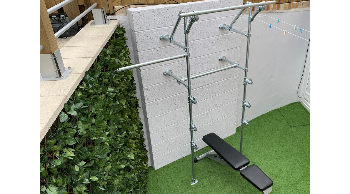 Bespoke tube clamp fittings structure for an all in one home outdoor weight bench and pull-up bar